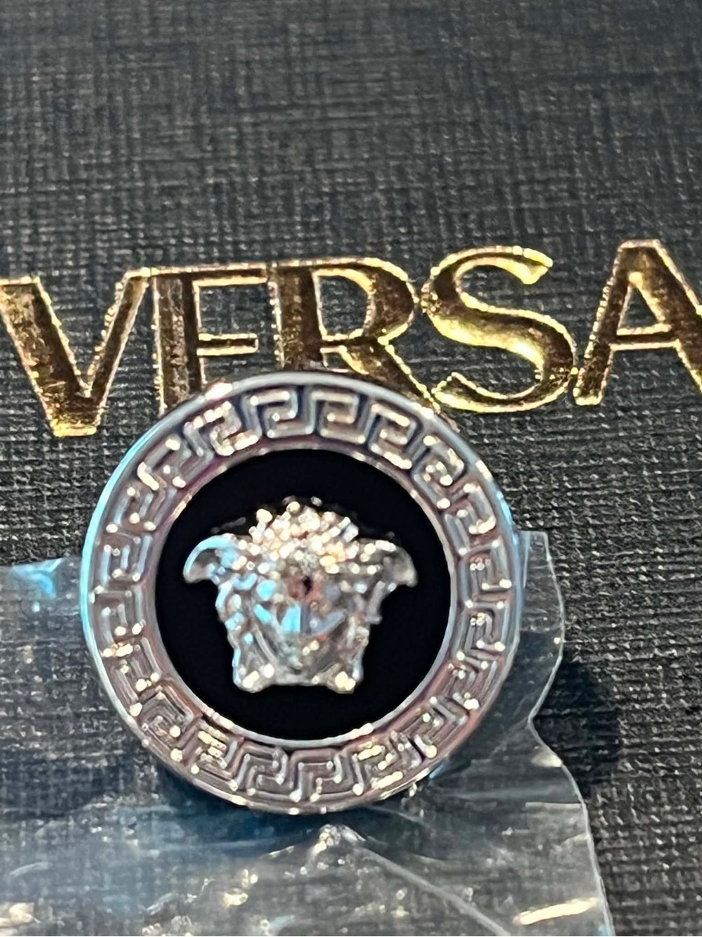 Versace Silver-tone Black Medusa Stud Earrings - Picture 5 of 6